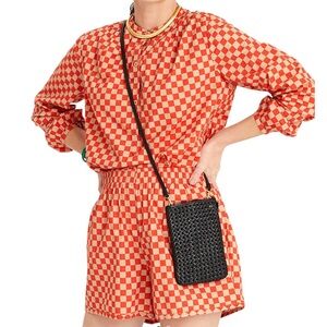 Clare V St Martin blouse top poppy checker in S